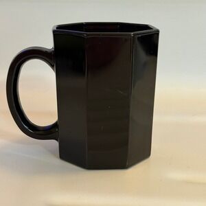 Arcoroc France Octime Black Glass Coffee Mug Octagonal Vintage 1980s Modernist